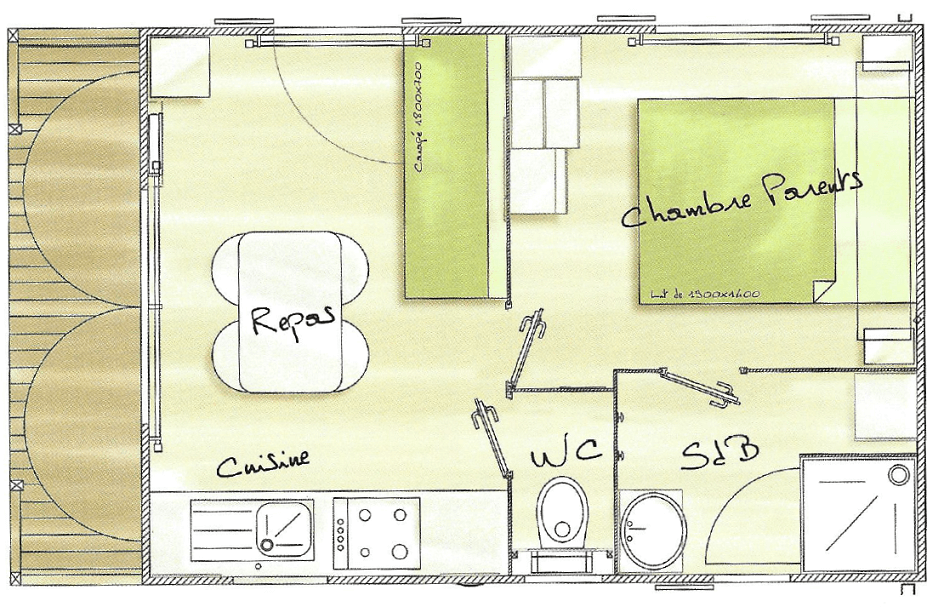 Le Vert Village - Plan Mobil-home Corsaire 2 personnes